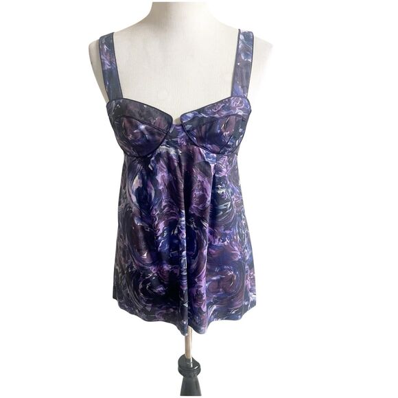 Rebecca Taylor 100% Silk Bustier Y2K Tank Size 6 Purple Abstract Print - Picture 1 of 10